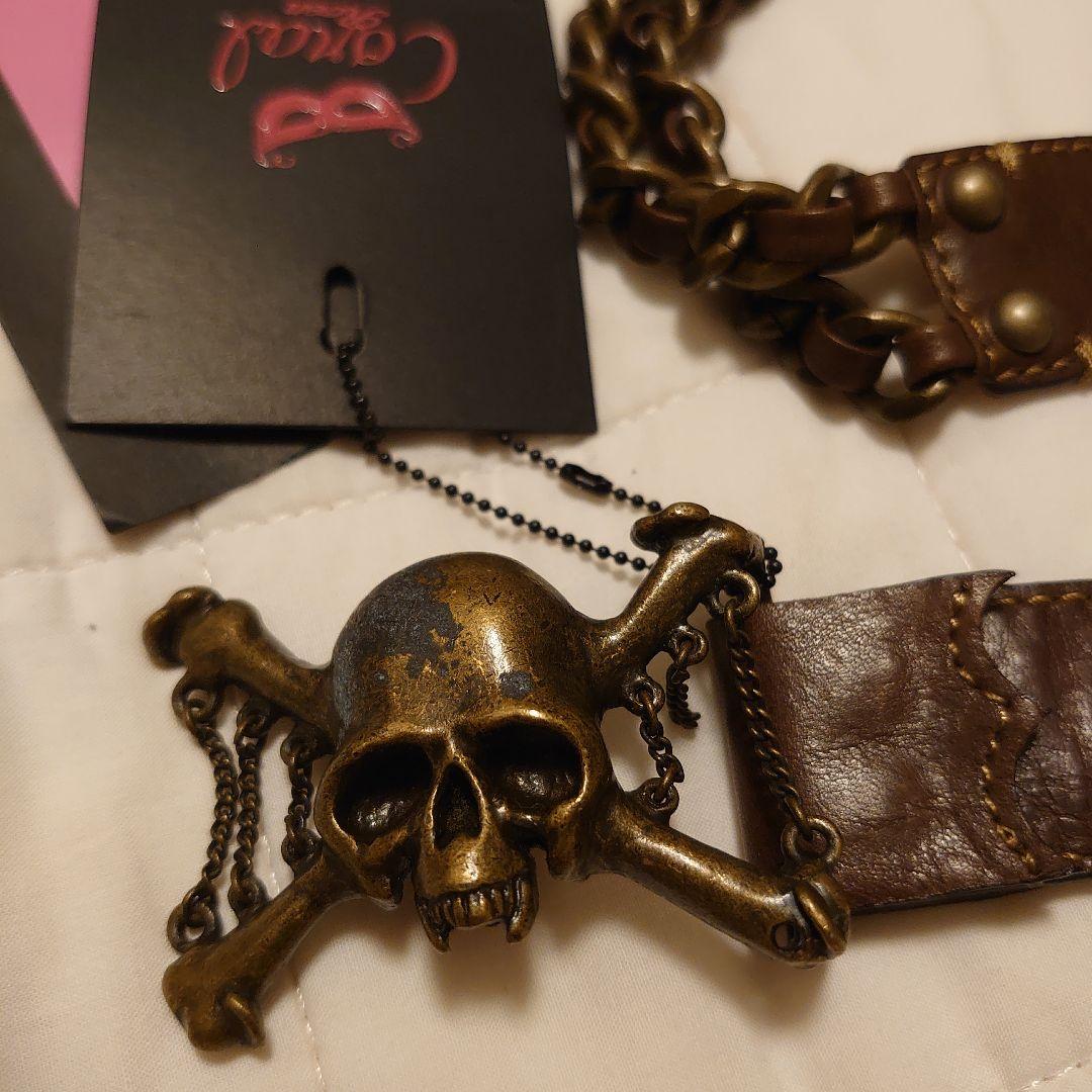 Roen スカルデザイン レザーチェーンベルト