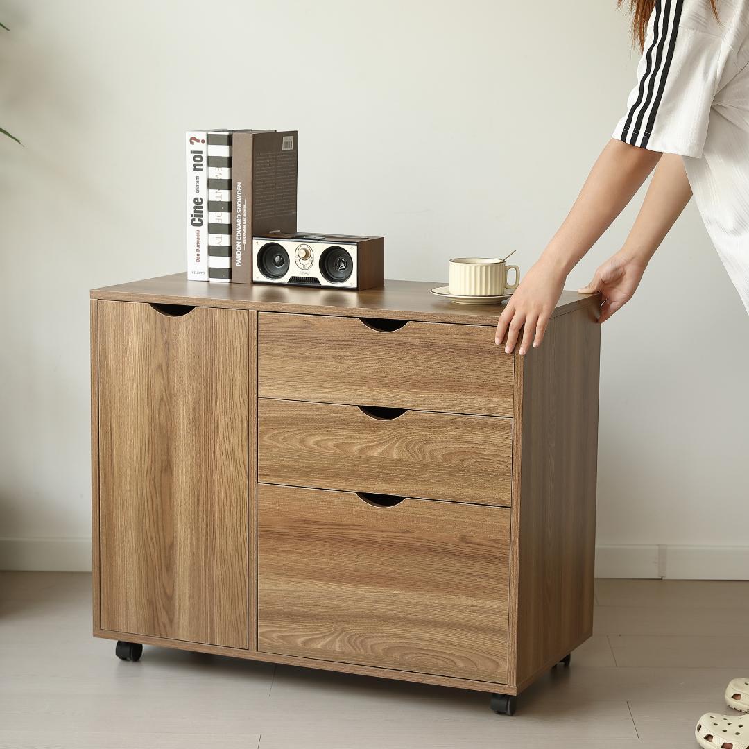 超人気！キャビネット幅80 北欧 サイドボード チェスト キャスター・引き出し