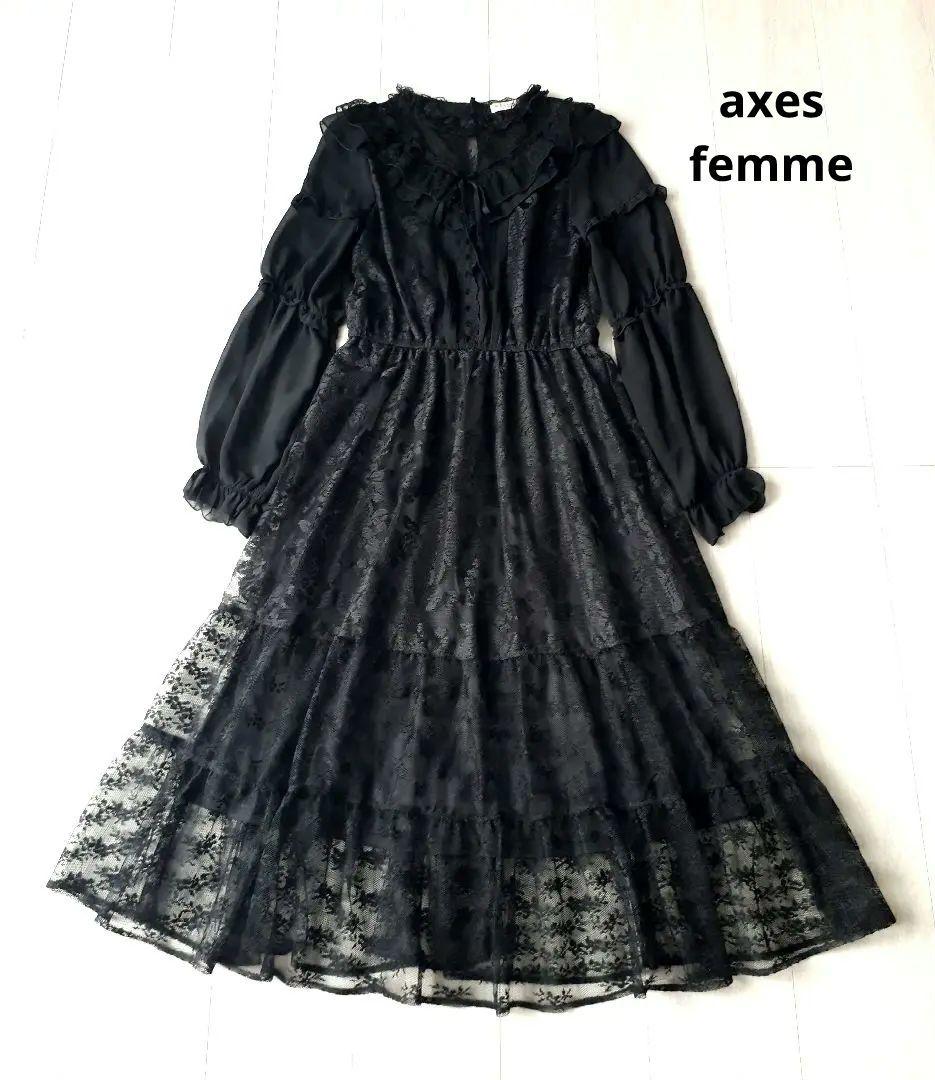 axes femme フリル 総レース ワンピース
