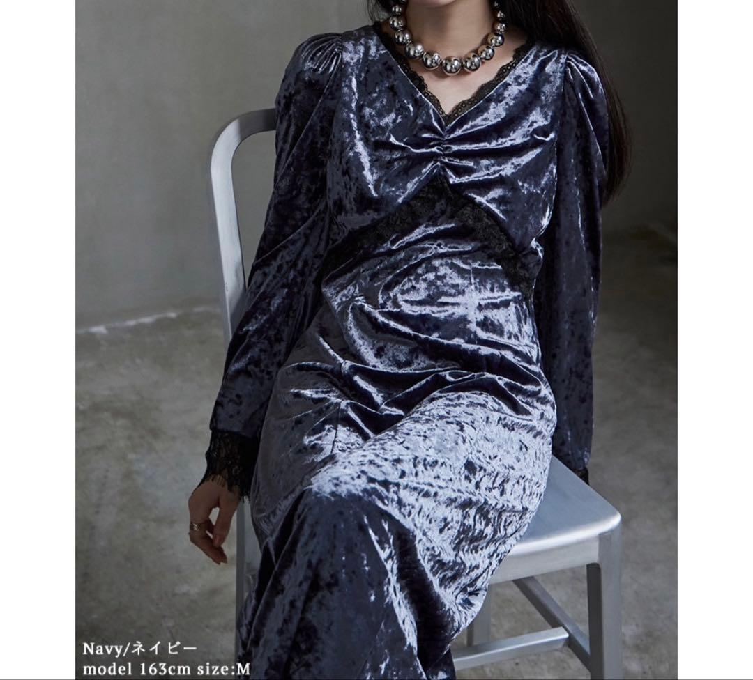 【数時間の着用、送料込】クラッシュベロアランジェリー風ドレス ワンピース