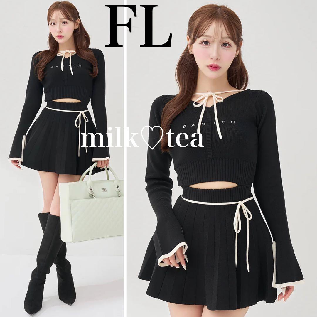 新品 ダーリッチ ウエストオープンリボンデザインニットミニワンピース 黒 FL