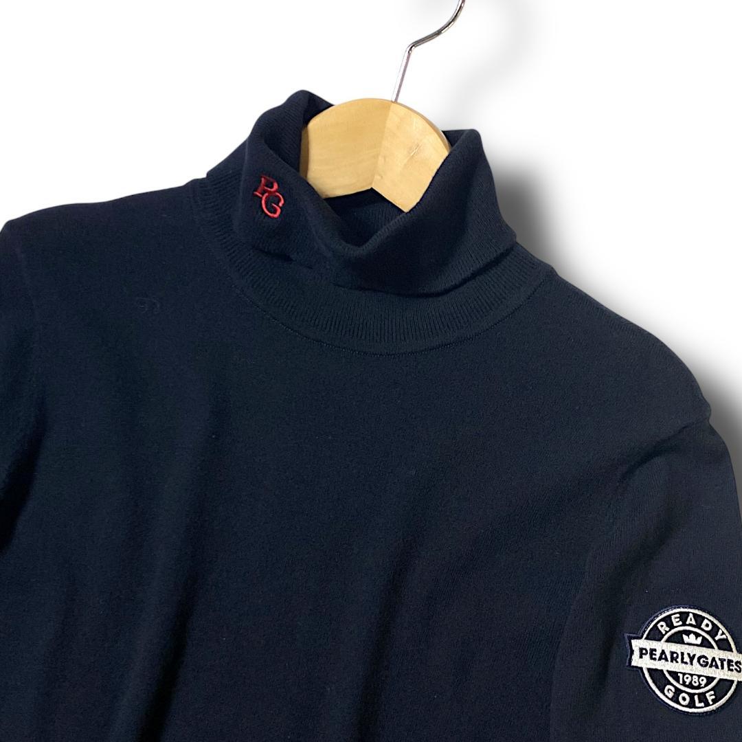 0 パーリーゲイツ 定価1.9万 抗菌 ビッグロゴ タートルネック 長袖 ニット