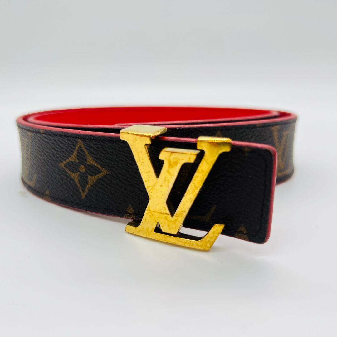 ルイヴィトン　サンチュール LV　イニシアル　ベルト ブラウン　レッド レザー