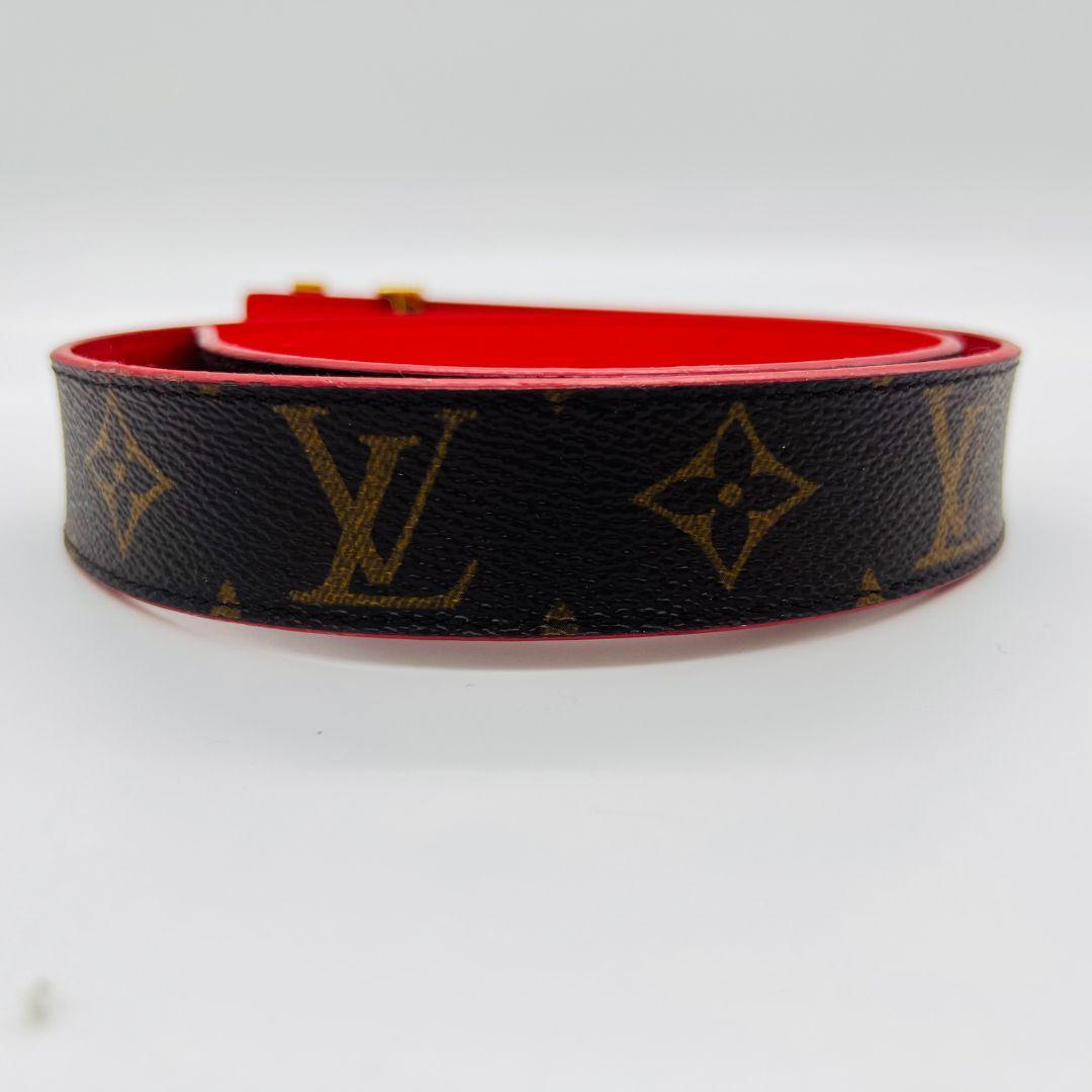 ルイヴィトン　サンチュール LV　イニシアル　ベルト ブラウン　レッド レザー