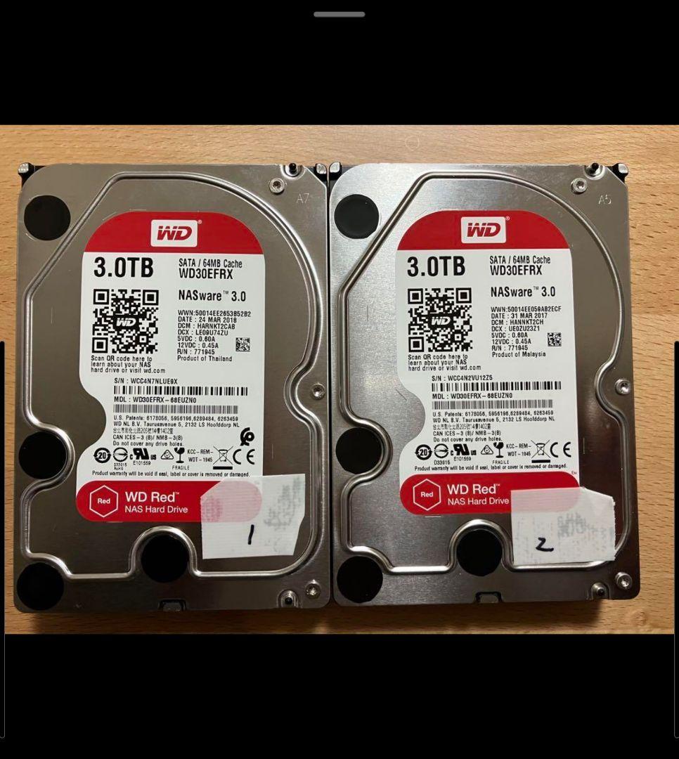 WD Red 3.0TB HDD 2台セット NAS用 完動品中古