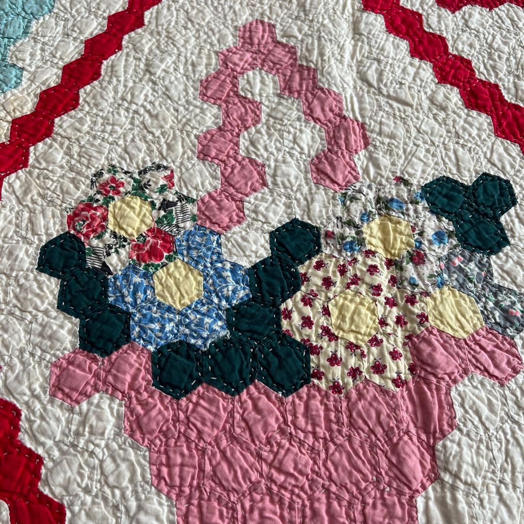 最終値下げアンティークキルト✴︎フラワーバスケットキルト