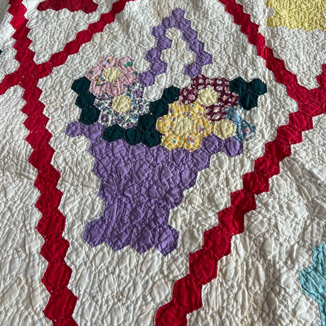 最終値下げアンティークキルト✴︎フラワーバスケットキルト