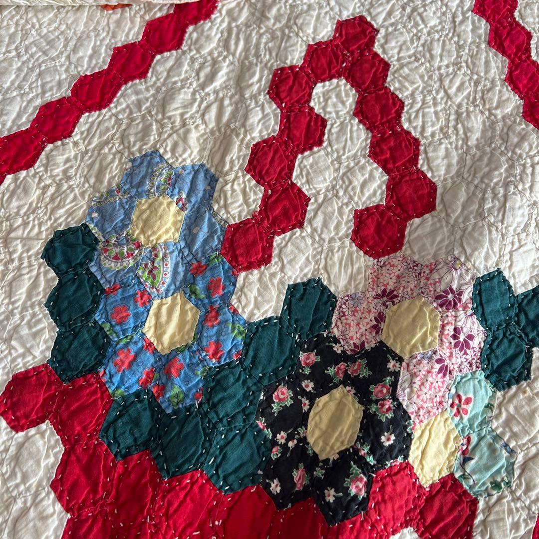 最終値下げアンティークキルト✴︎フラワーバスケットキルト