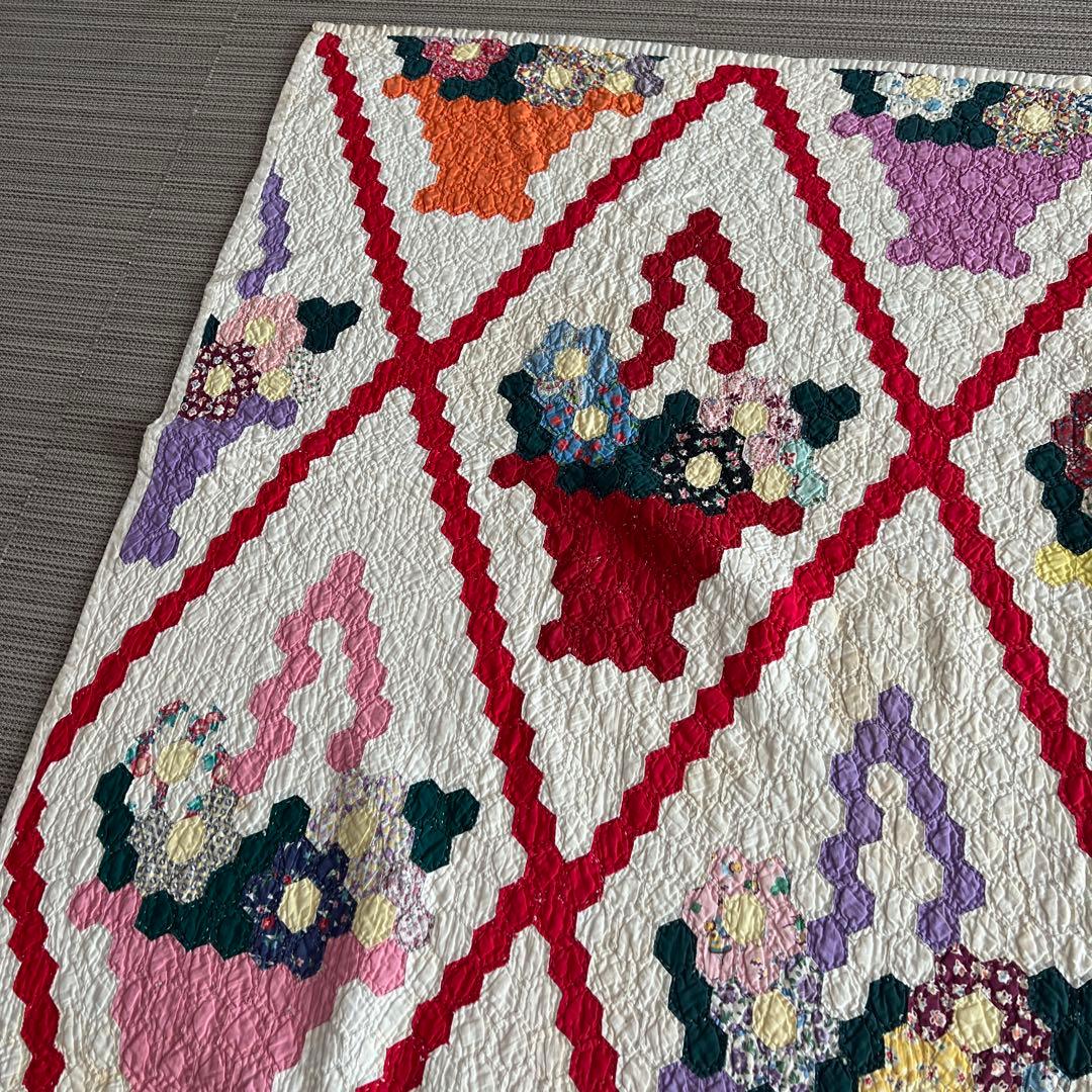 最終値下げアンティークキルト✴︎フラワーバスケットキルト