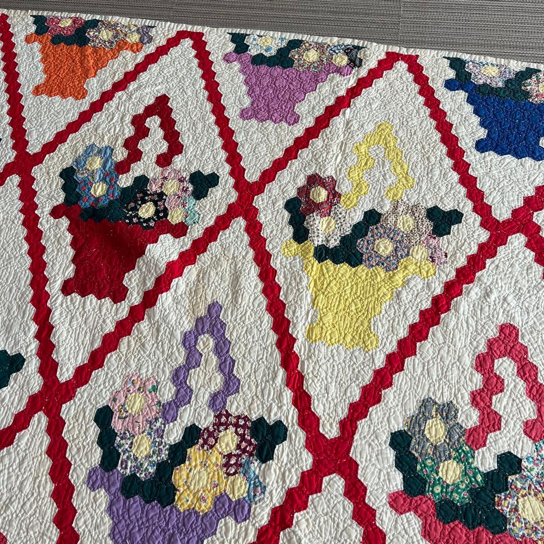 最終値下げアンティークキルト✴︎フラワーバスケットキルト