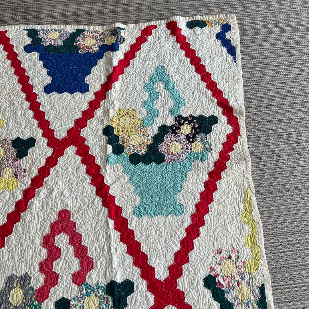 最終値下げアンティークキルト✴︎フラワーバスケットキルト