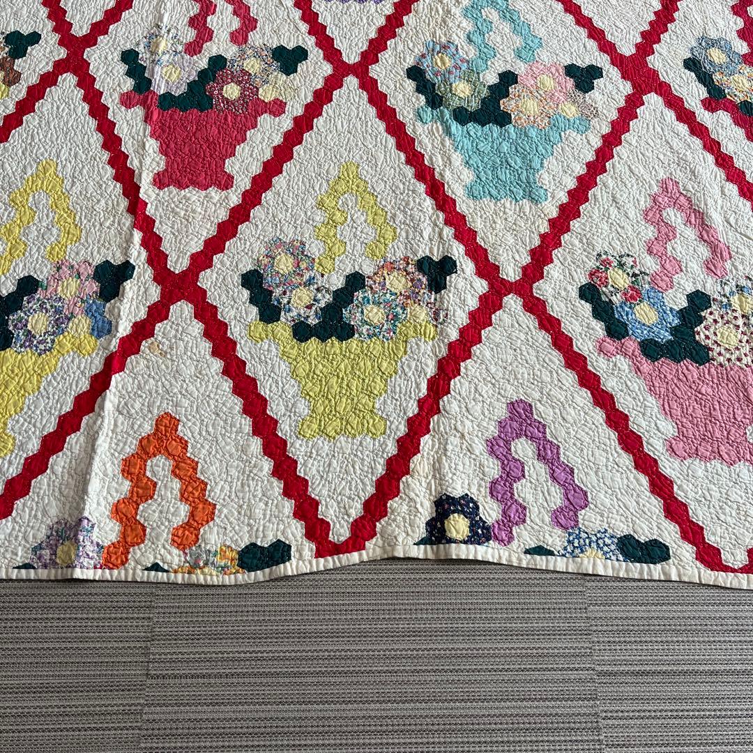 最終値下げアンティークキルト✴︎フラワーバスケットキルト