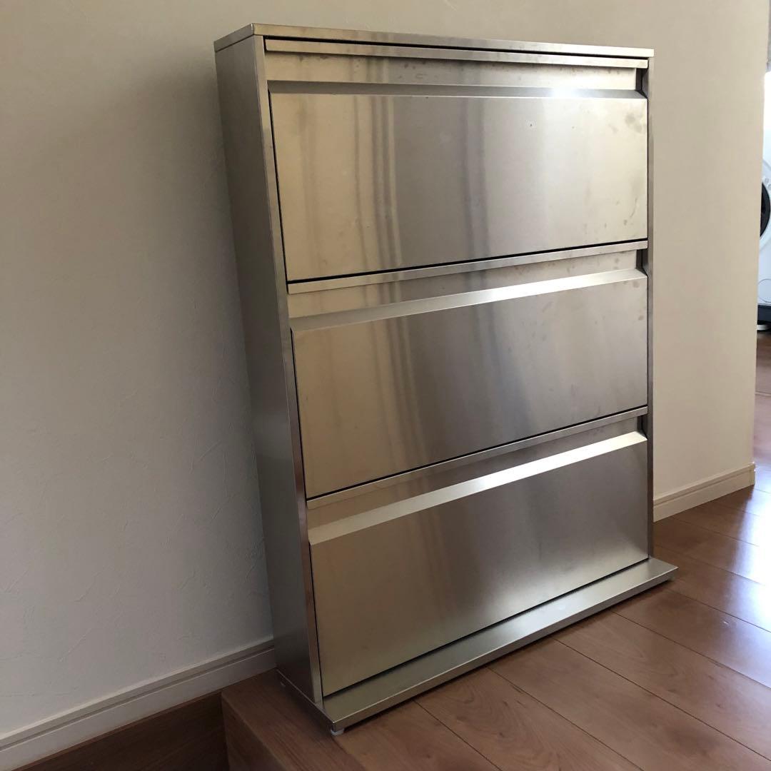 ステンレス製 3段シューズラック 薄型