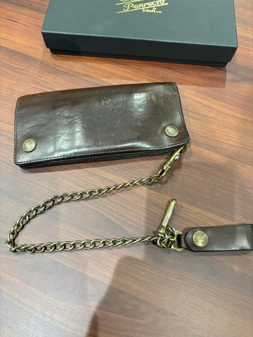 け Sch￼ott ブラウンレザー ウォレットチェーン