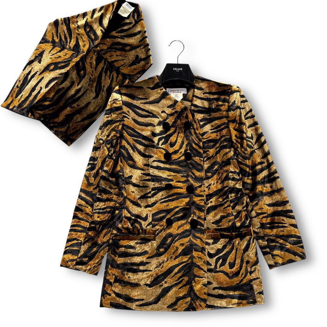 イヴサンローラン リブゴーシュ ベロア レオパード柄 ダブル ジャケット 42