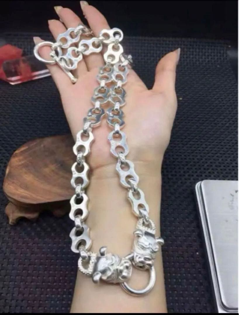 シルバー925 ヴィンテージチェーン　ピットブル彫刻　ネックレス