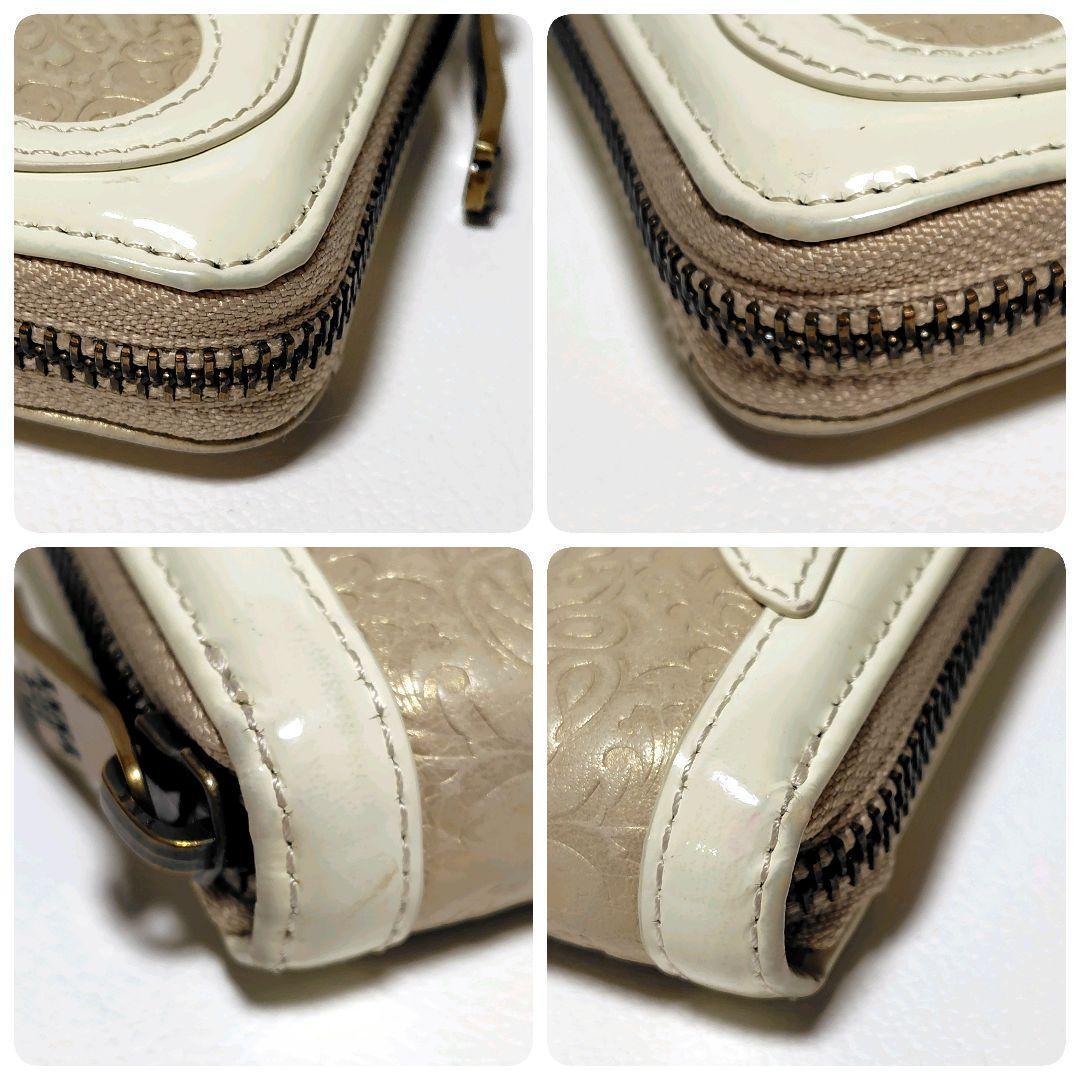 美品✨　アナスイ　セルパン　白☓ベージュ系　ラウンドファスナー　型押し　ヘビ