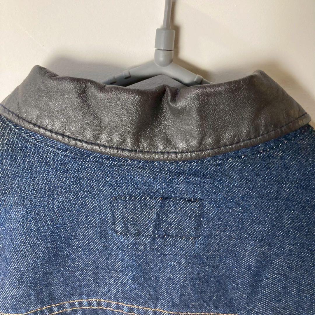 80's Levi's デニムジャケット　襟レザー　裏地ブランケット　短丈　M