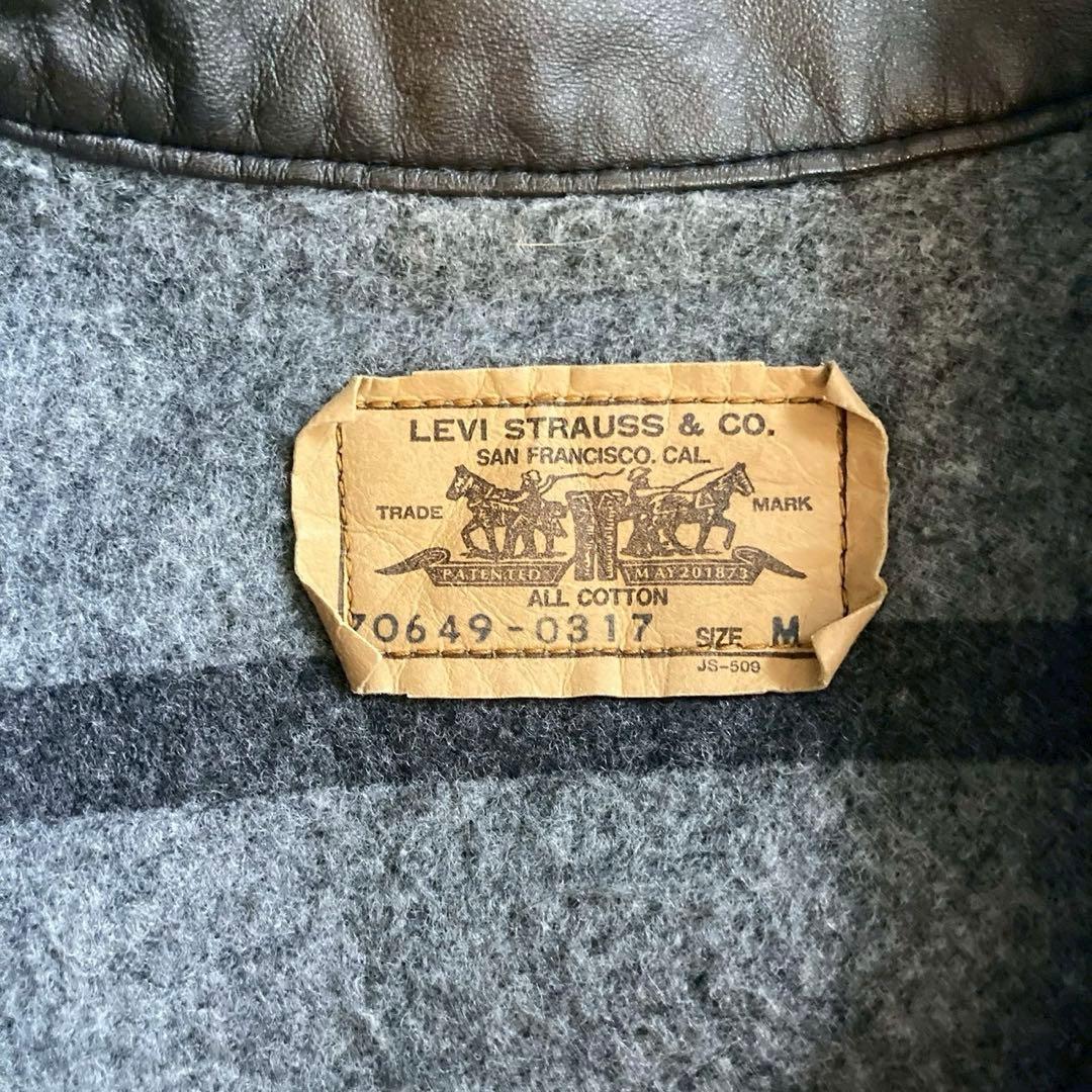 80's Levi's デニムジャケット　襟レザー　裏地ブランケット　短丈　M