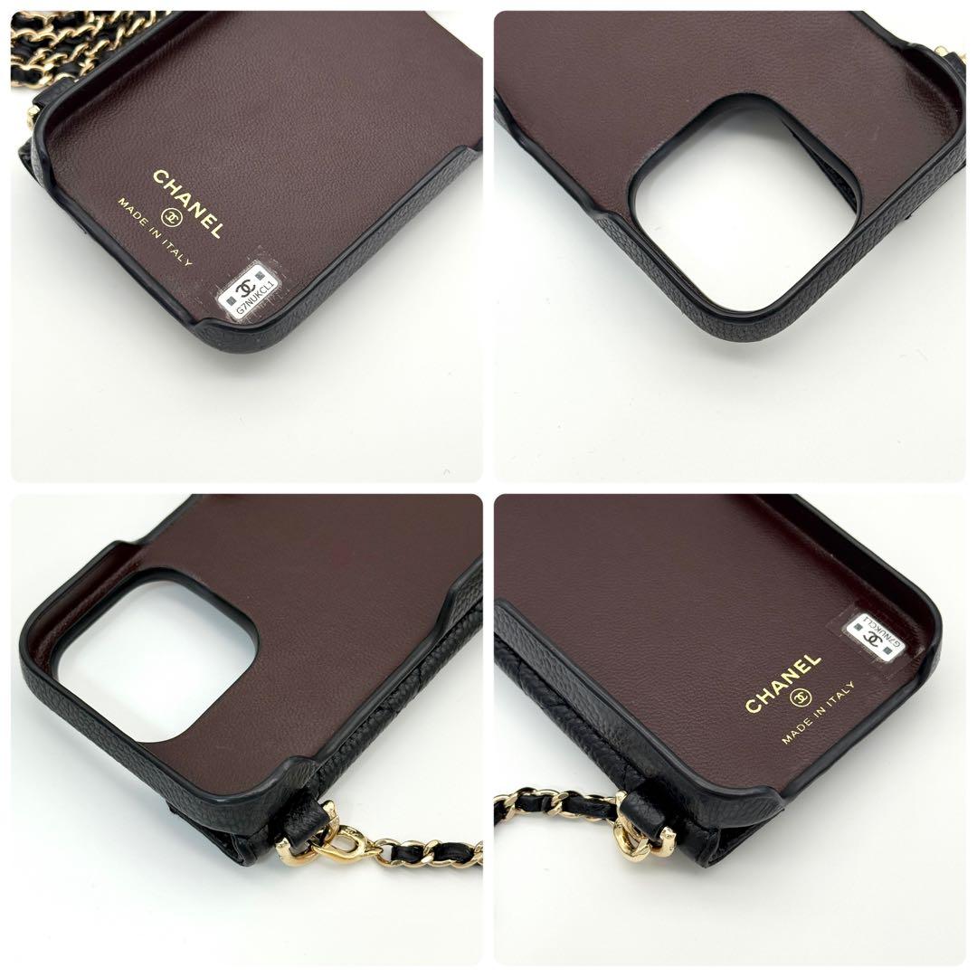 美品 CHANEL キャビアスキン iPhone 15 Pro ケース チェーン