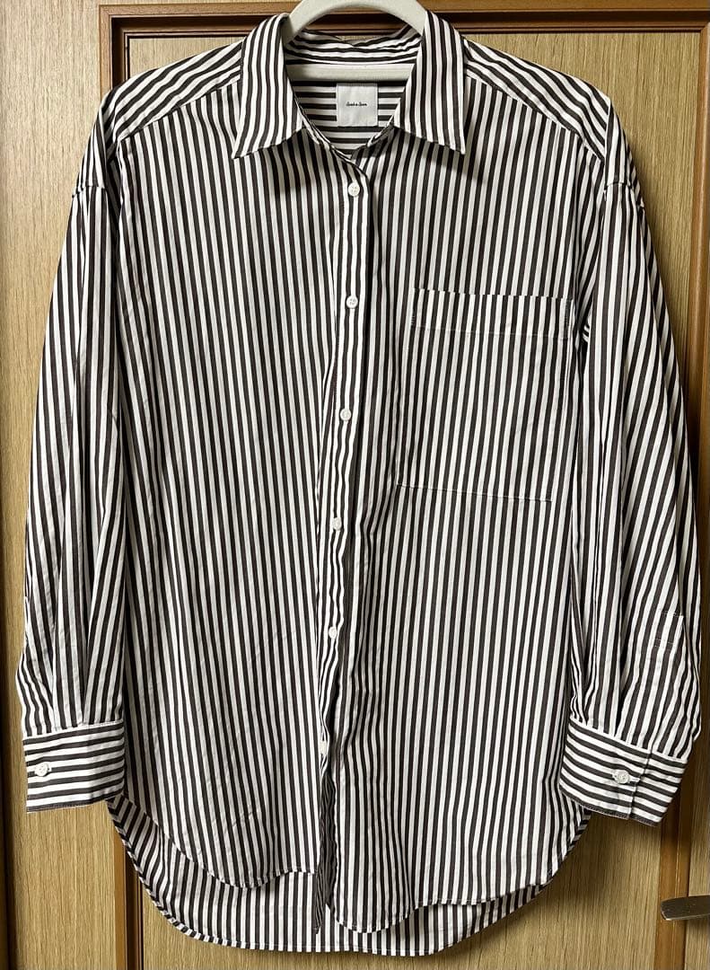 スピックアンドスパン 50コットンオーバーサイズシャツ ブラウン ストライプ