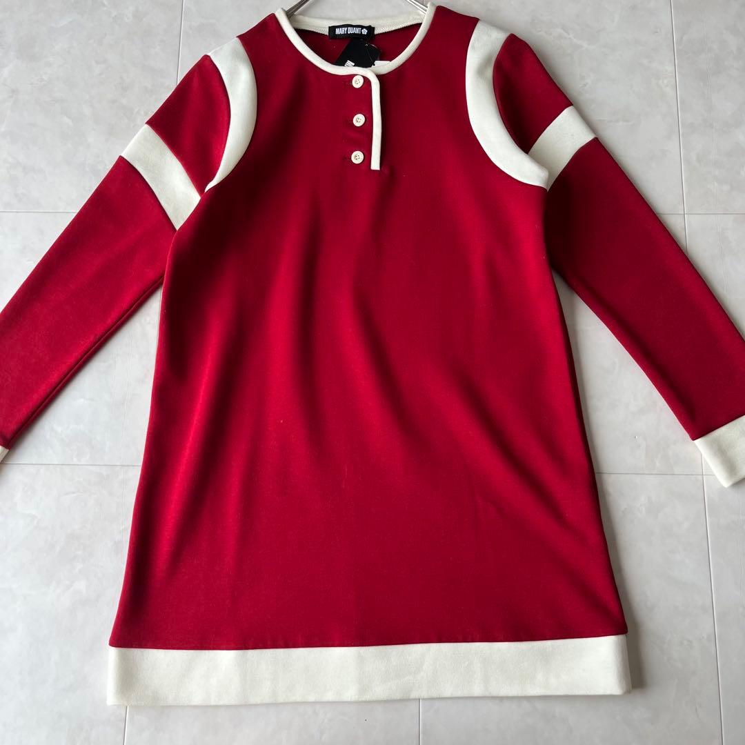 新品タグ付✨MARY QUANT 配色長袖ニットワンピ 赤白 M(38)
