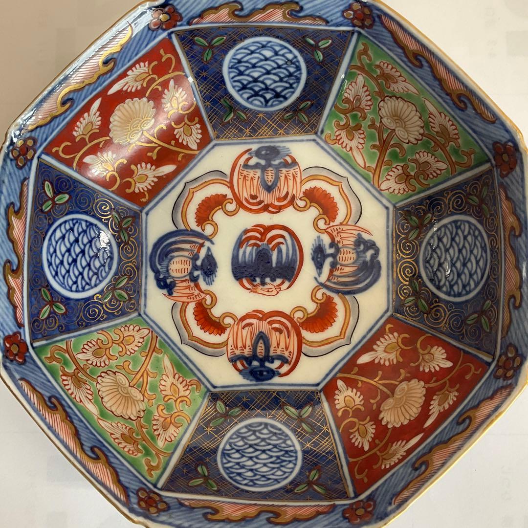 伊万里焼　染錦鳳凰草花文八角向付(鱠皿) 5客揃　江戸時代中期〜後期頃