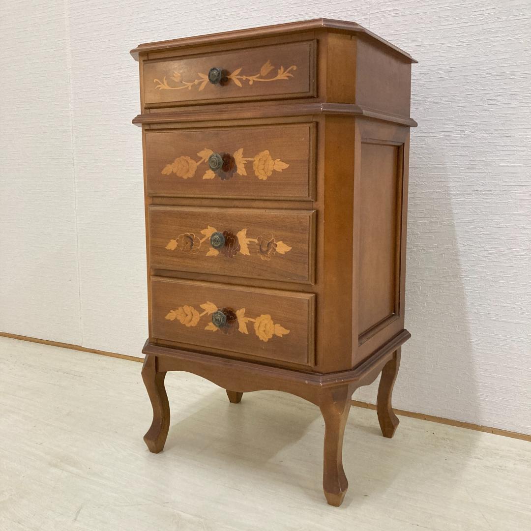 イタリア　象嵌　猫脚　スリム　４段チェスト　電話台　クラシック