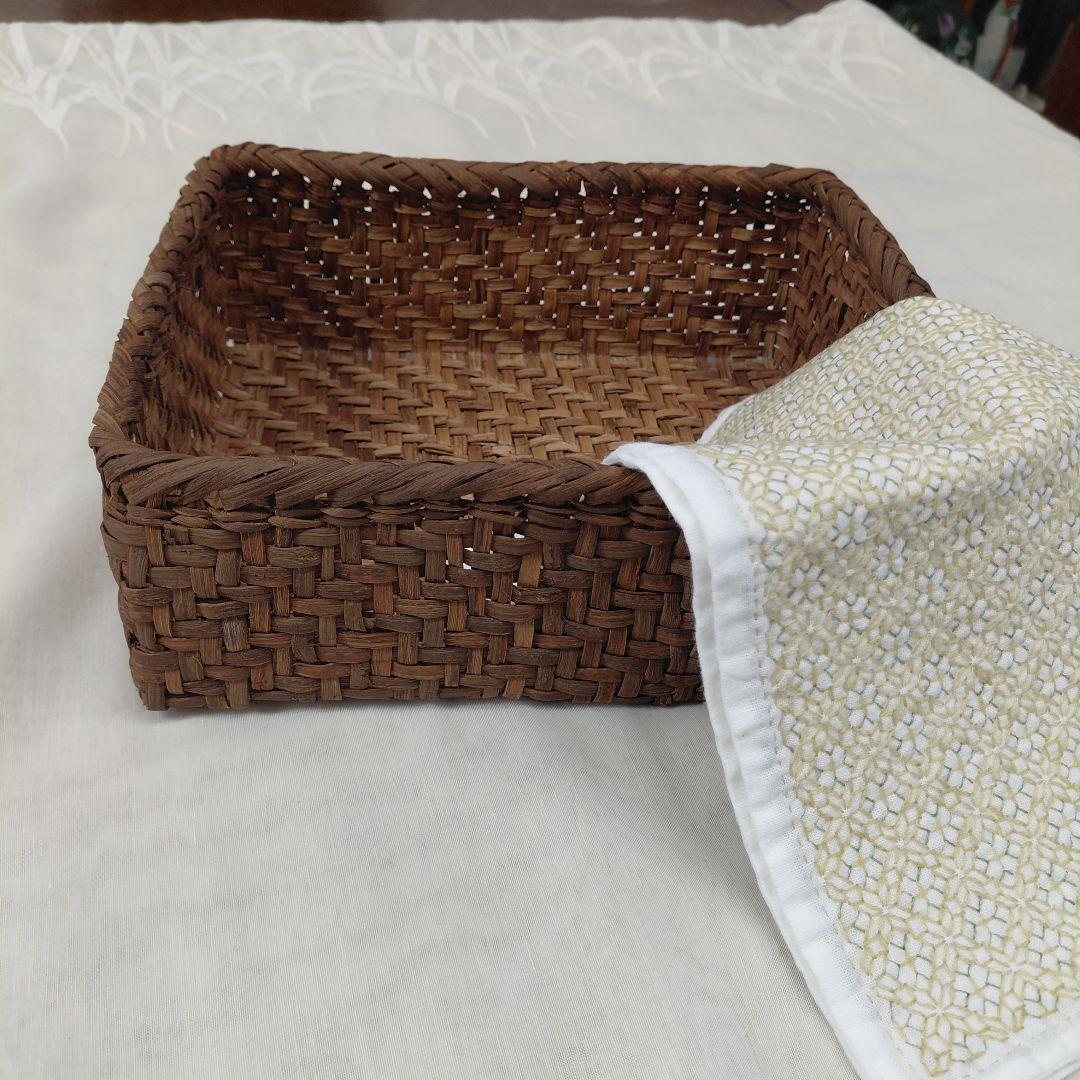 山葡萄　かご　裁縫箱　刺し子ふきん付き