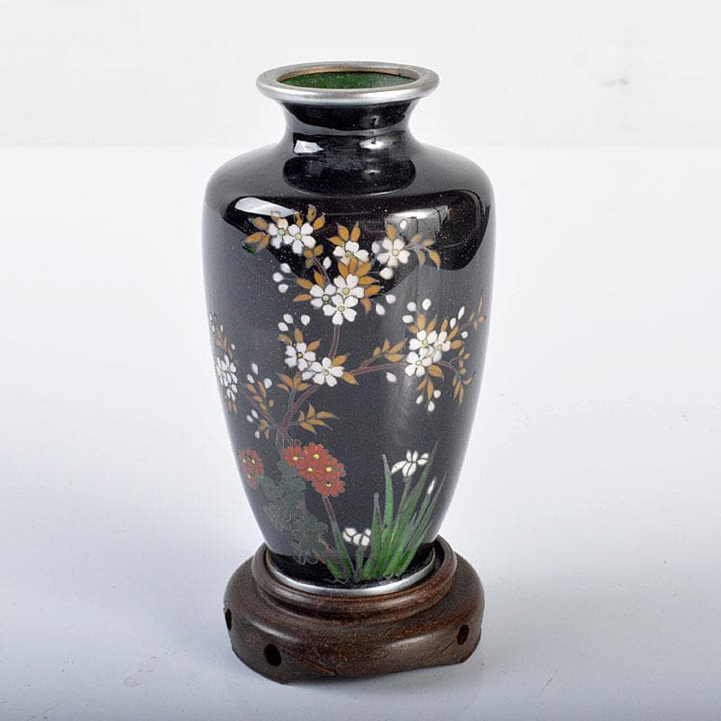 ターちゃん　七宝焼　古七宝　花文　小瓶　唐木台付　M　R4256