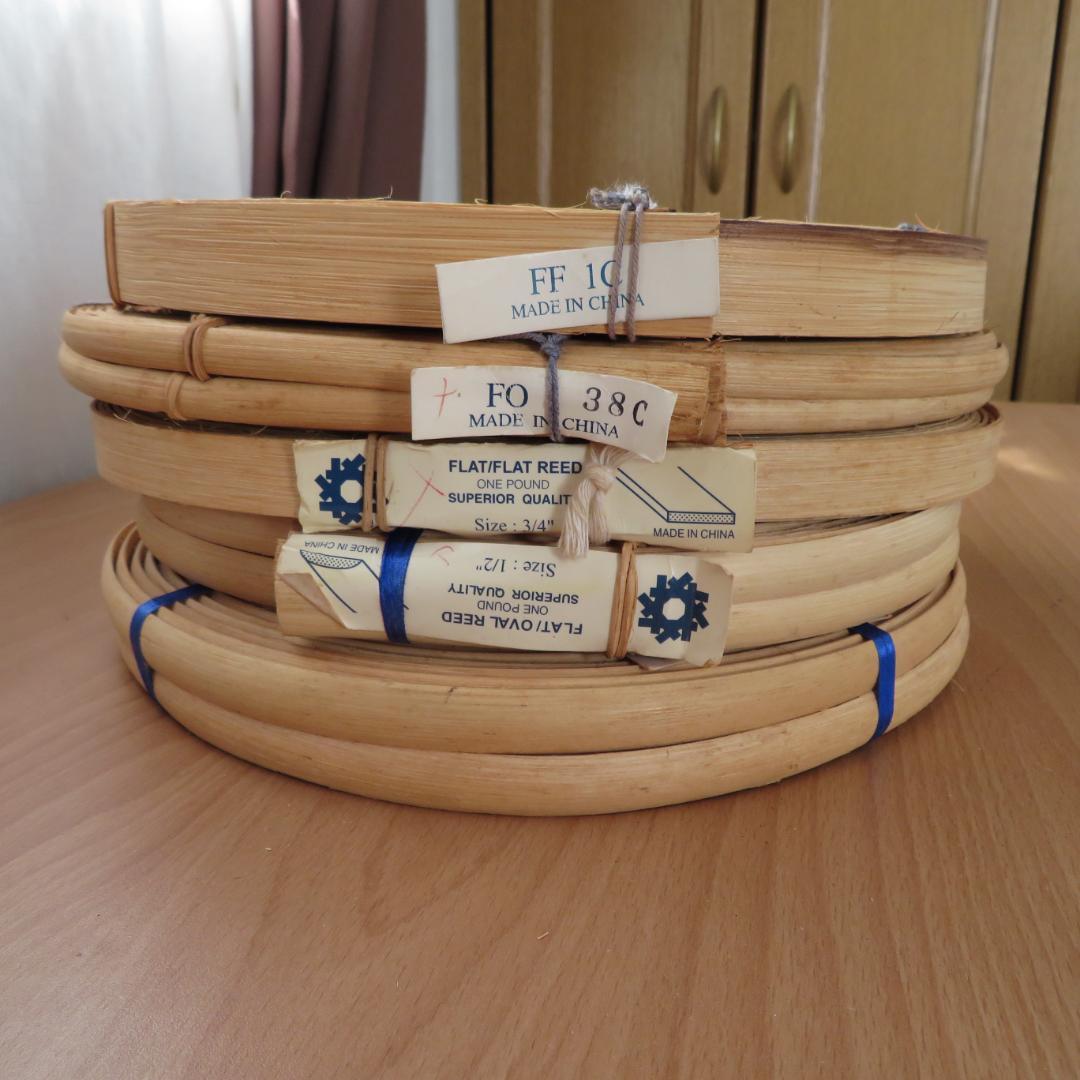 ③ハンドメイド　バスケット材料　リード　5点まとめて　約2,250g　木製かご籠