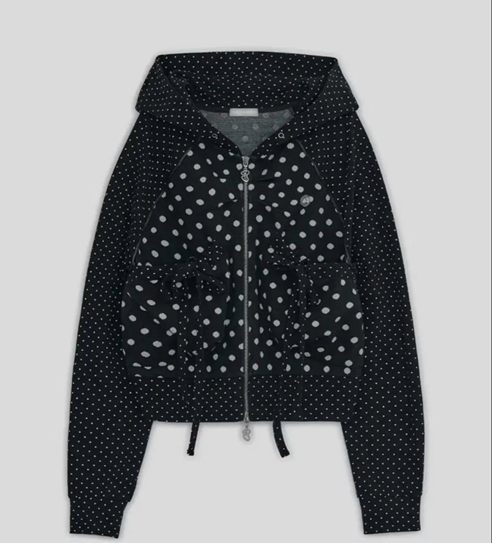 トップス hugyourskin Dot Big Pocket Hoodie Black