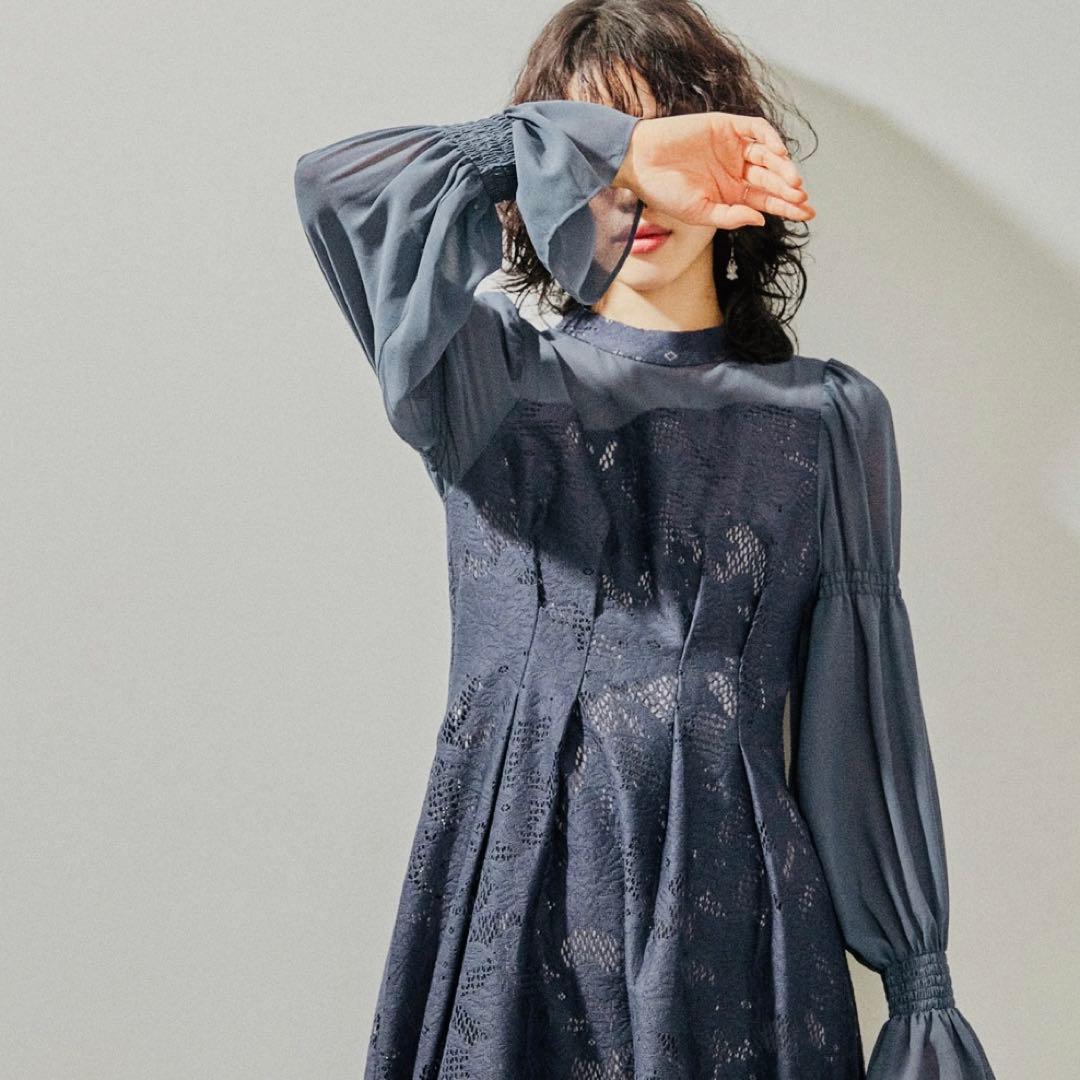 kana シャーリング キャンディースリーブ アシンメトリー ドレス 結婚式 L