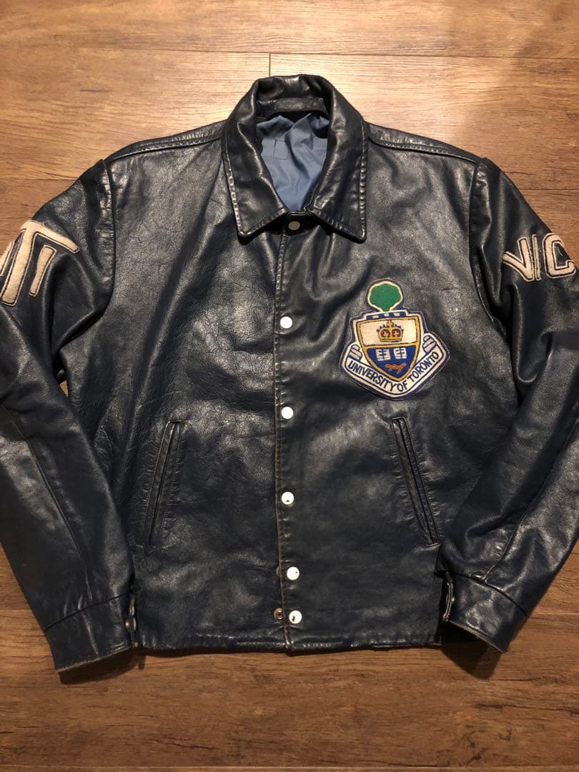 オールレザー スタジャン vintage ネイビー ボロ