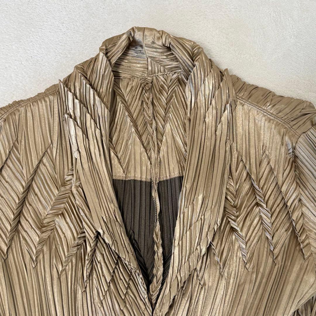 極美品✨ISSEY MIYAKE 変形　立体　プリーツ　ジャケット　ゴールド