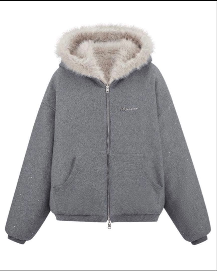 ジャケット・アウター andwang Kirakira 2way fur zip up (beige)