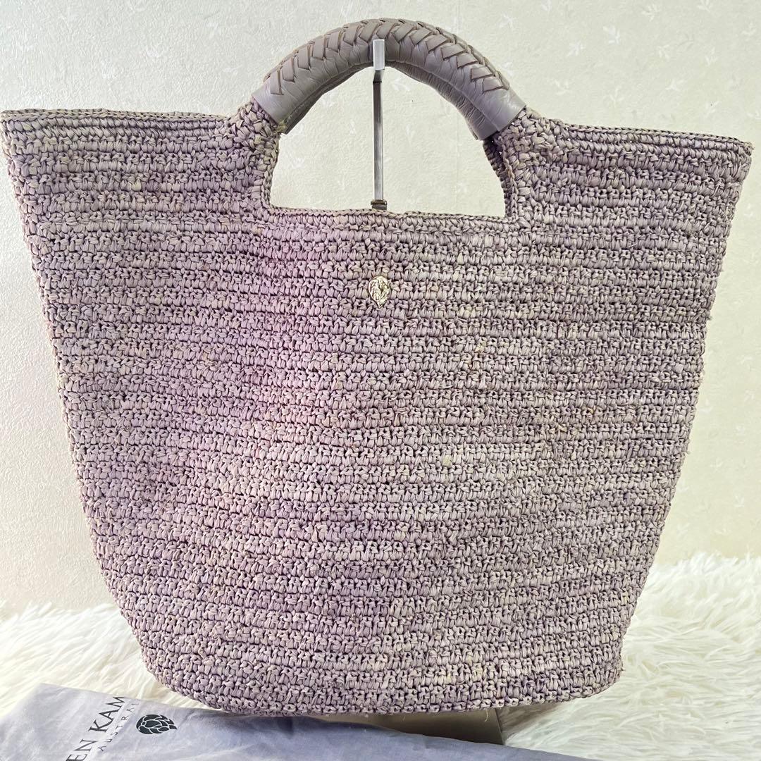 HELEN KAMINSKI ラフィアバッグ カゴバッグ レザーハンドル　グレー
