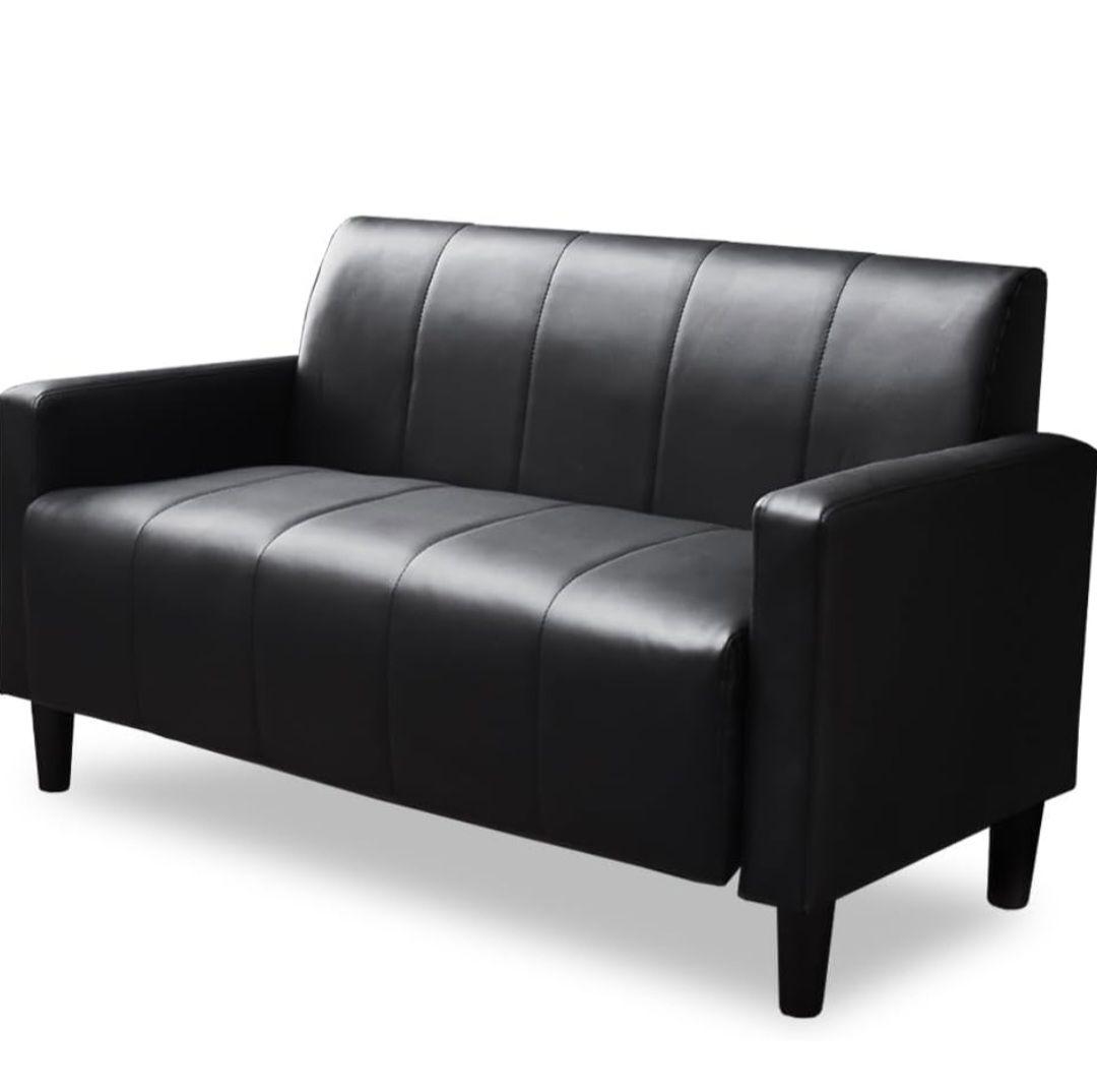 未使用 アイリスオーヤマ 2人掛け PVCソファ PVS-2P レザー風ブラック