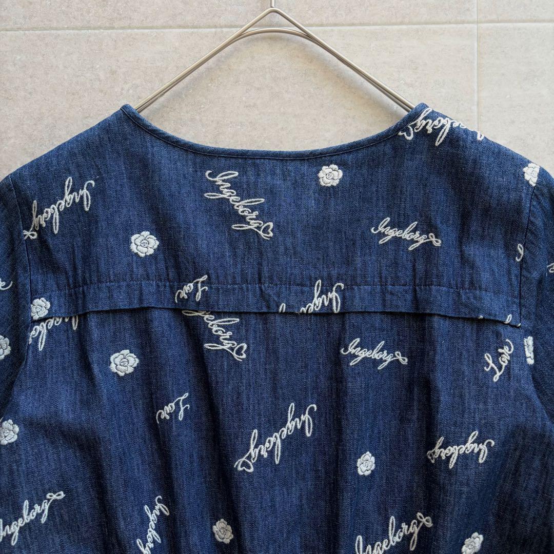 インゲボルグ ピンクハウス カメリア刺繍 ピコフリル デニムワンピース 花柄