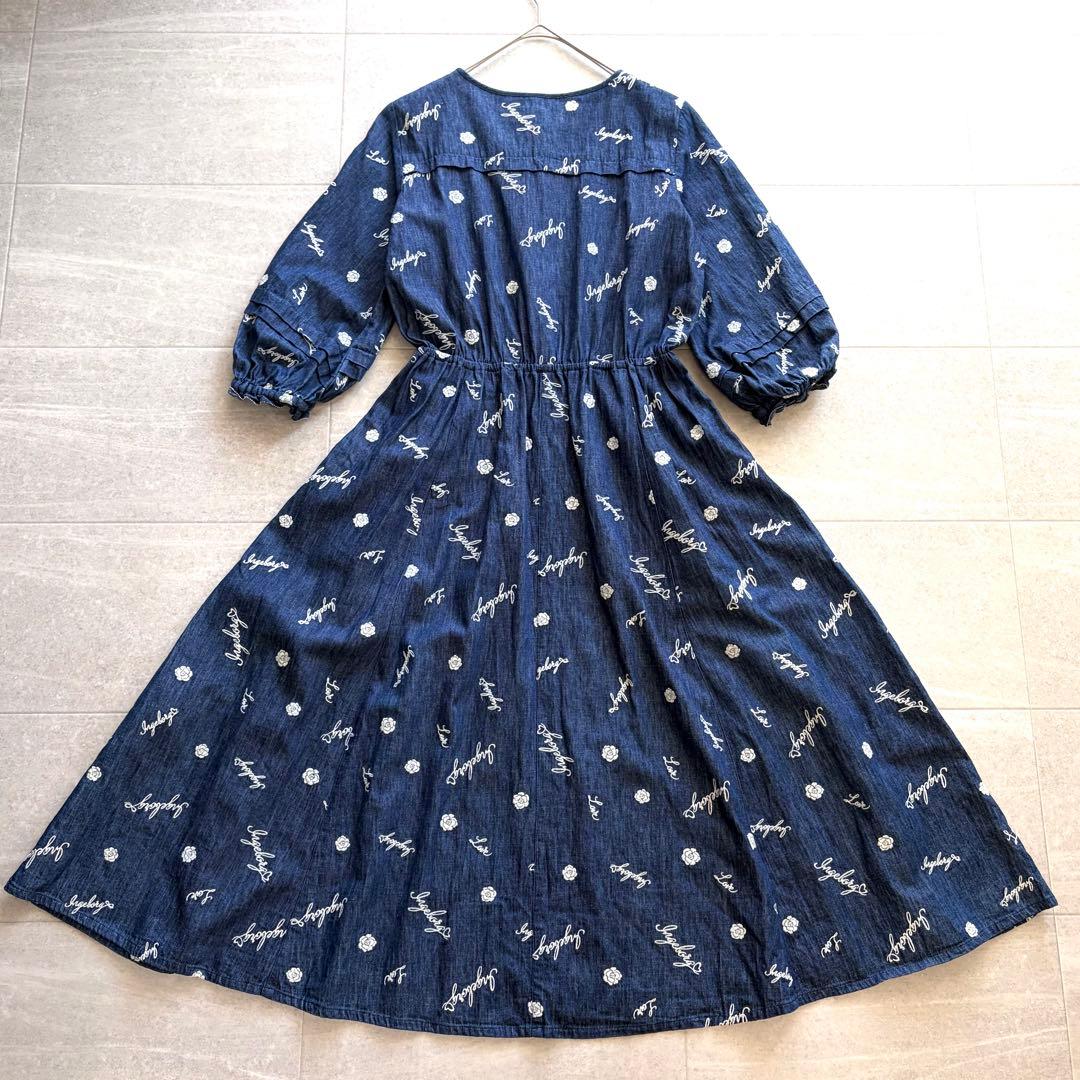 インゲボルグ ピンクハウス カメリア刺繍 ピコフリル デニムワンピース 花柄