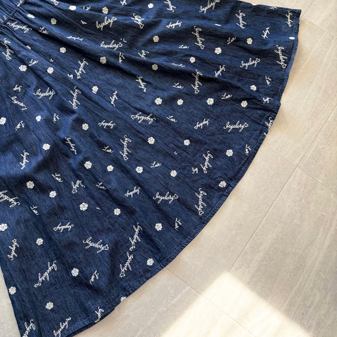 インゲボルグ ピンクハウス カメリア刺繍 ピコフリル デニムワンピース 花柄