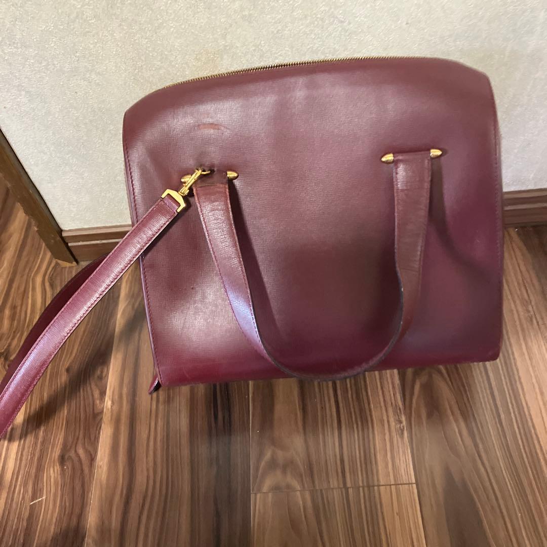 Cartier バーガンディ レザートートバッグ