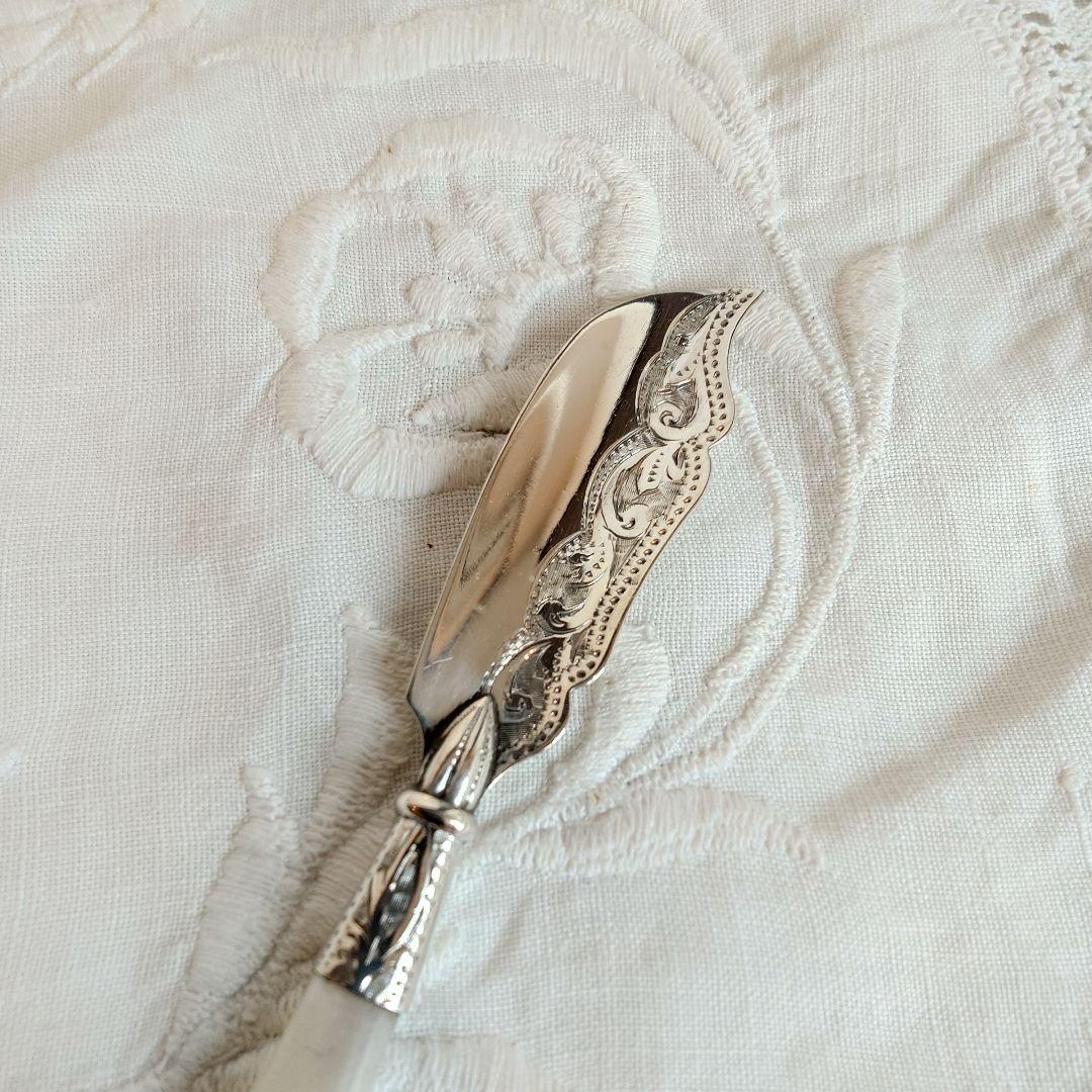 白蝶貝　バターナイフ　純銀製　アンティーク　マザーオブパール　1898年