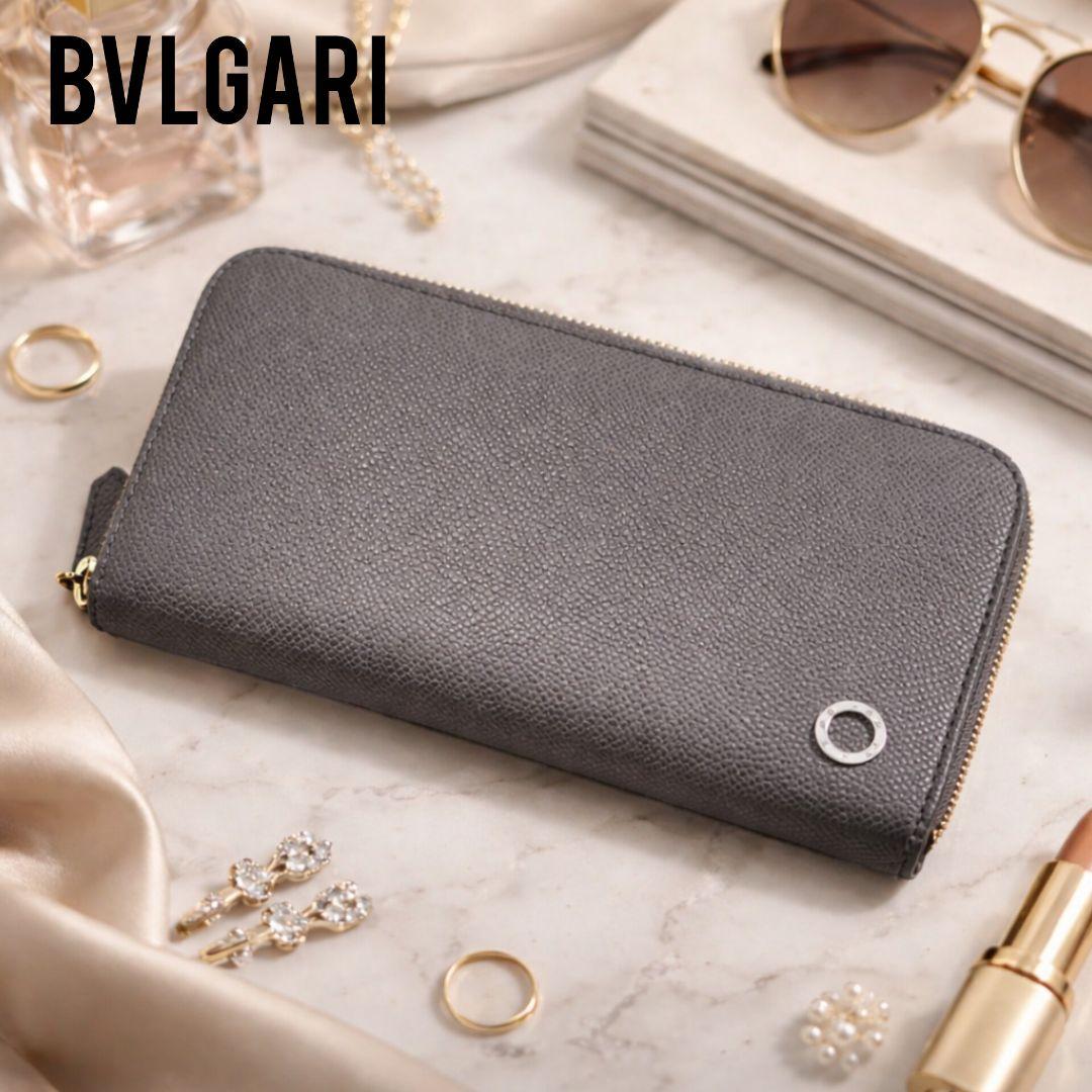 未使用級 BVLGARI ブルガリマン 長財布 サークル 本革 グレー IC搭載