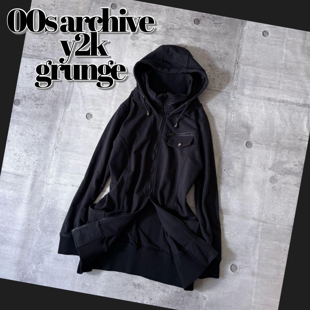 00s スウェット ブルゾン 平成ギャル y2k ダークコア ダブルジップ 黒