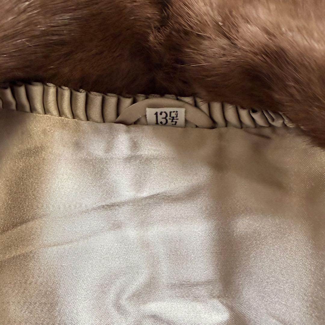 大きめ XL パステル ミンク ファー コート 花柄刺繍 女優襟 ブラウン