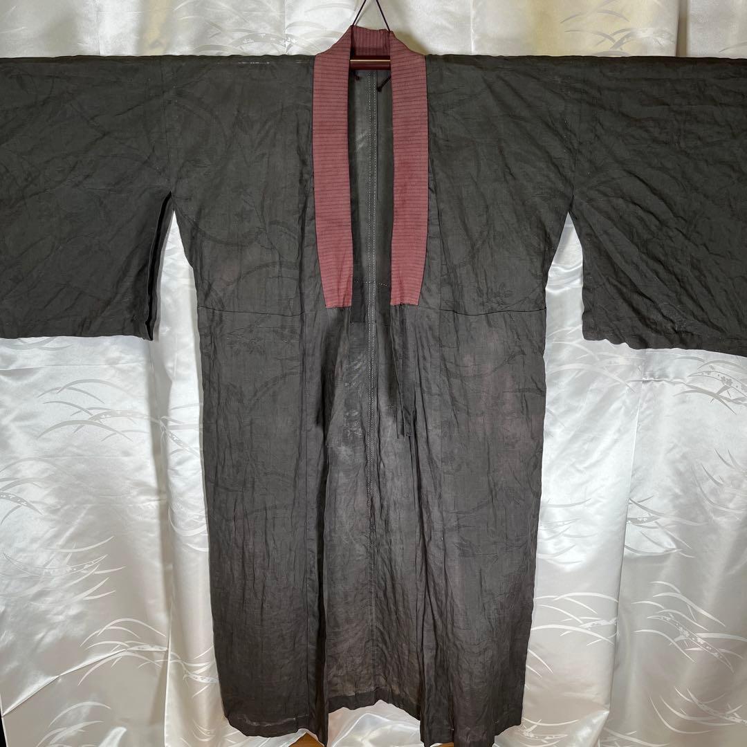 【ラスト1枚】汗ばむ季節を快適に‼️洗える麻の長襦袢　粋なブラック　SIN-7