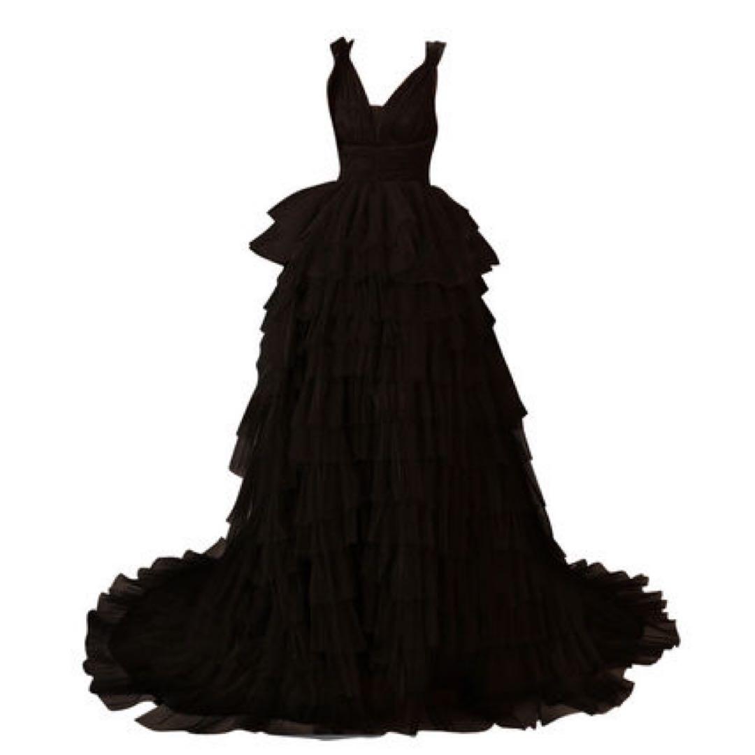 ディープV ブラックウエディングドレス（ブラックドレス）