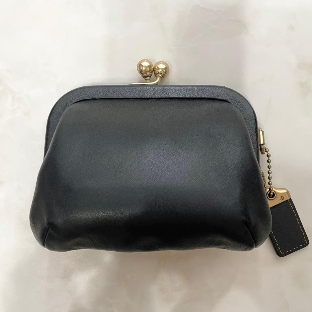 小物 COACH Leather Coin Purse Kiss Lock Black