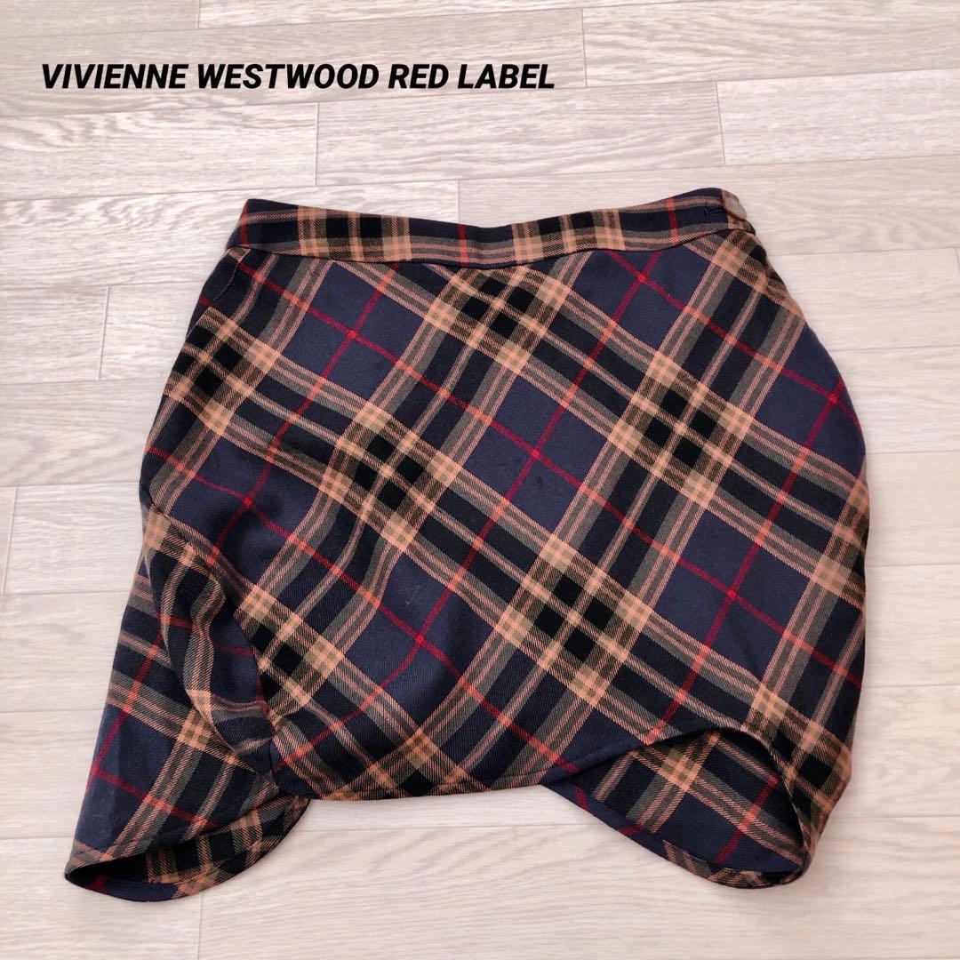 美品 ヴィヴィアンウエストウッドレッドレーベル チェック柄変形ミニスカート ３